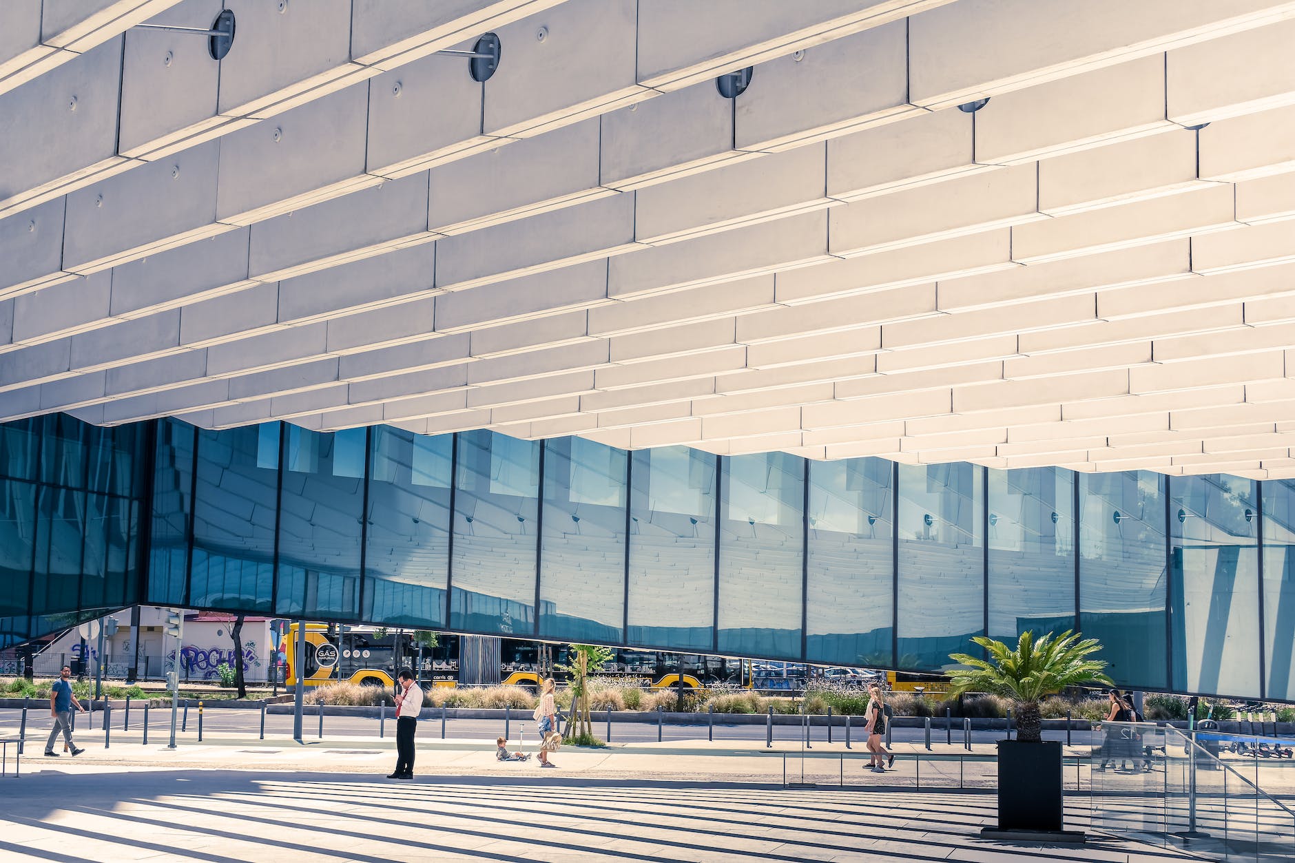 people walking near the edp headquarters in lisboa portugal