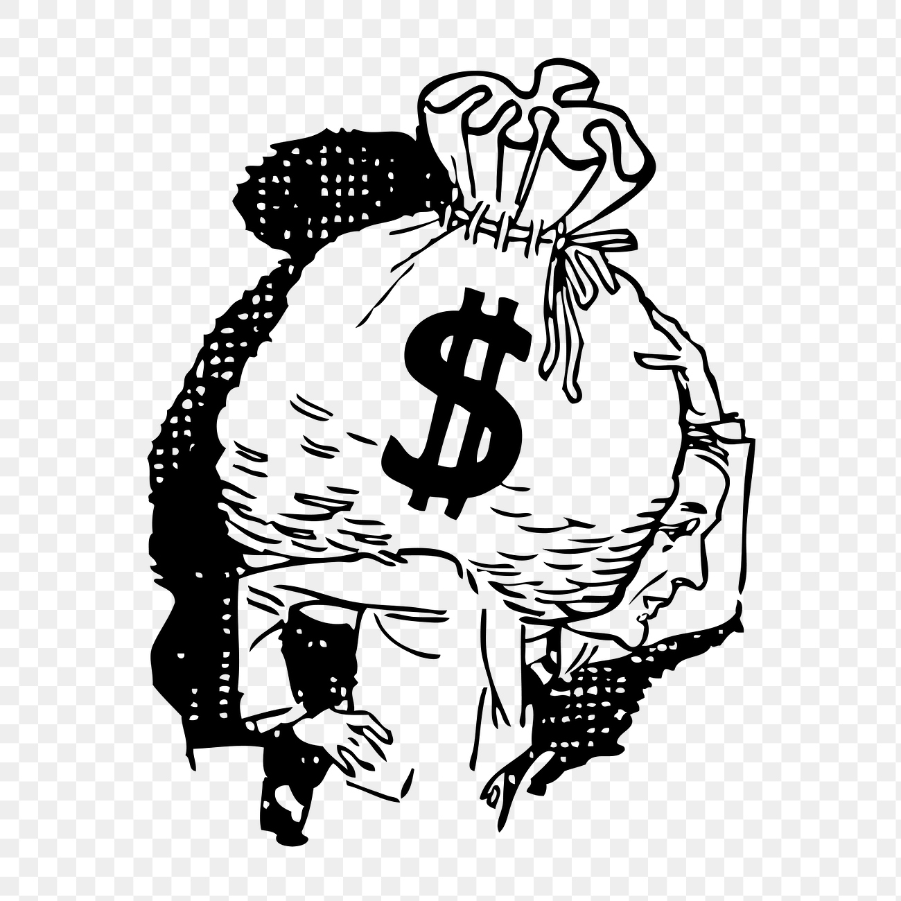 Man carrying money bag png